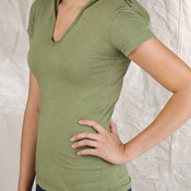 Juniors Fine Jersey Hooded Deep V-Neck Longer Length T-Shirt